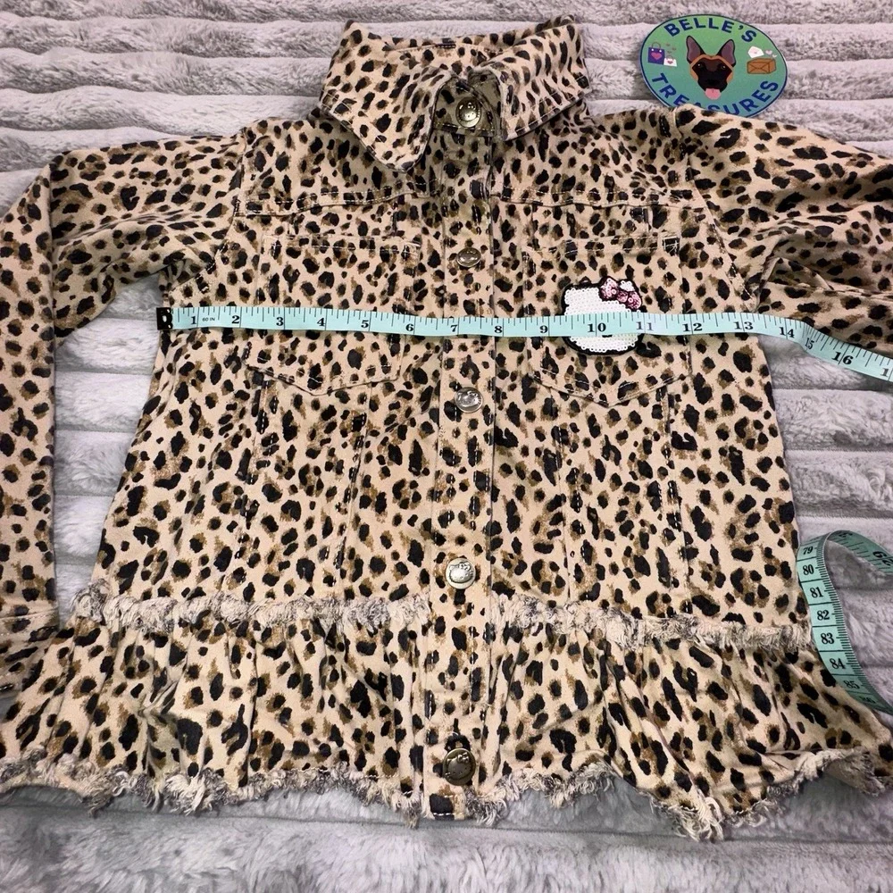 Hello Kitty Girls Size 6 Leopard‎ Print Peplum Stretch Jacket Sequin HK Buttons